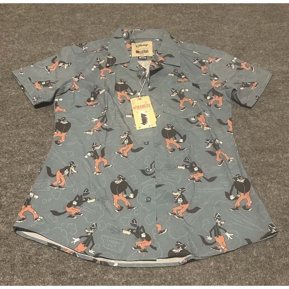 Disney X Rsvlts Women's M Button Shirt Villains Huff'n And Puff'n NWT